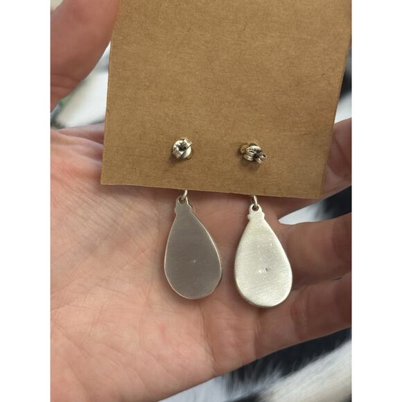 Native American Sterling Silver Large Double Stone Blackjack Turquoise Earrings - Picture 10 of 11